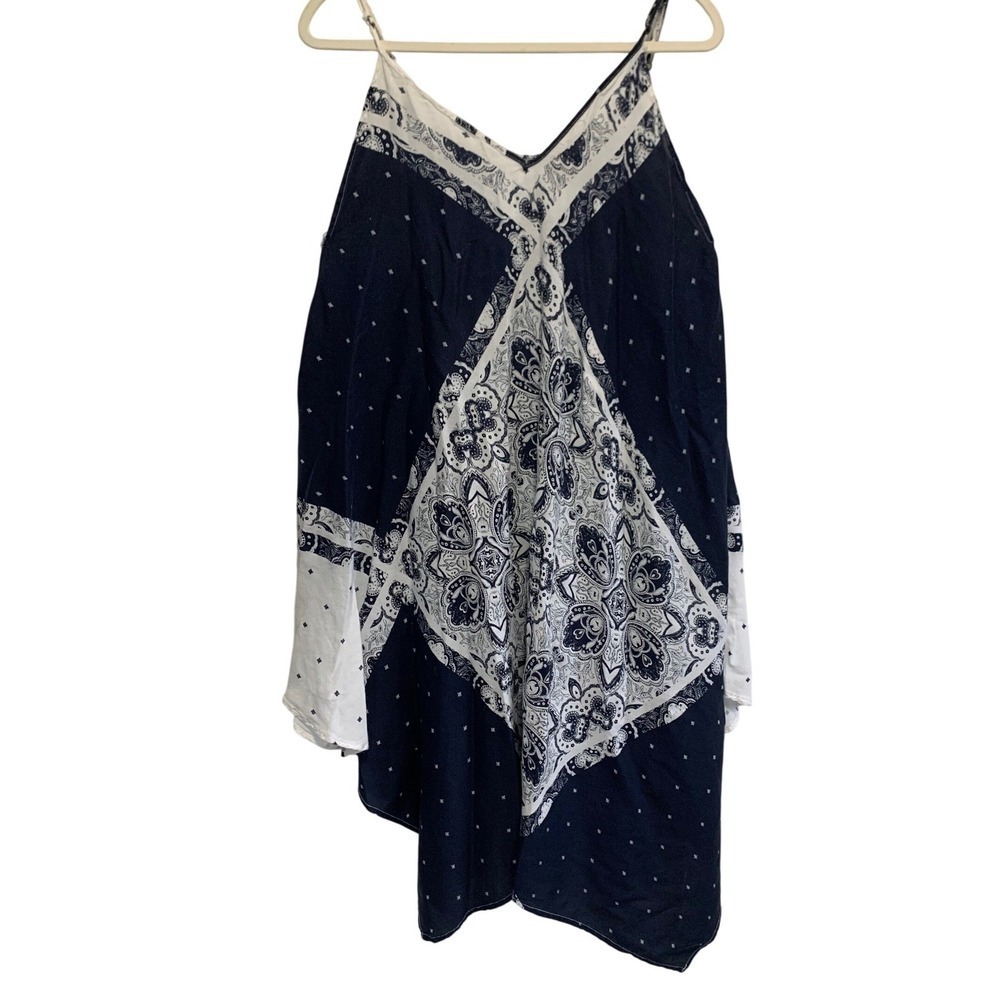 Japna Navy White Paisley Print Asymmetrical Hem Beachy Cami Dress Women's Size M